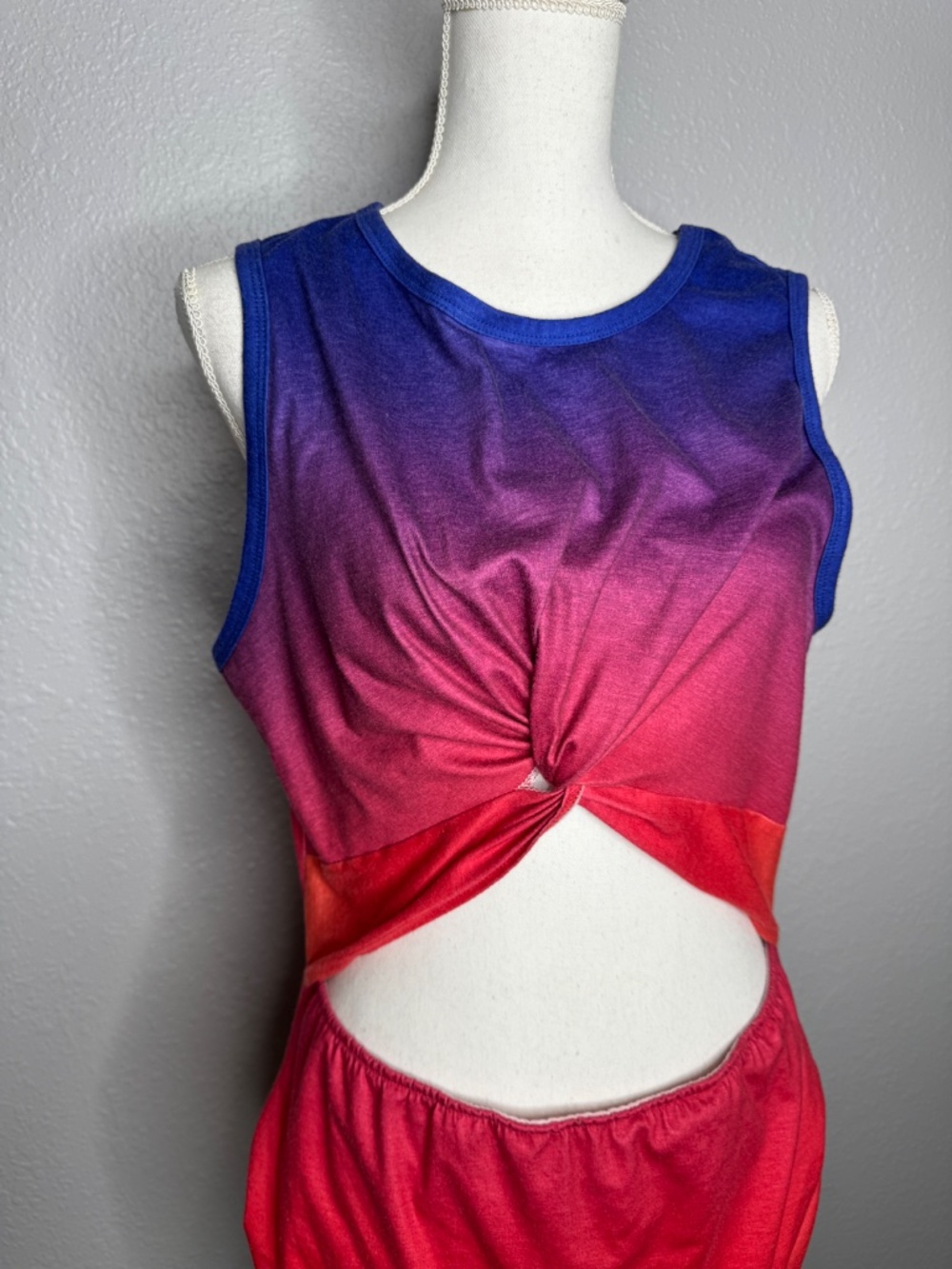 Sleeveless Hollow out Twist Bodycon Dress Ombre Rainbow XL casual or nightlife - Picture 4 of 13